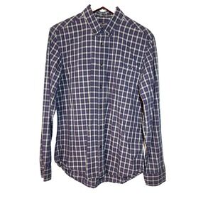Slate & Stone Cotton Blue Plaid Button Down Long Sleeve Pocket Shirt Size Large
